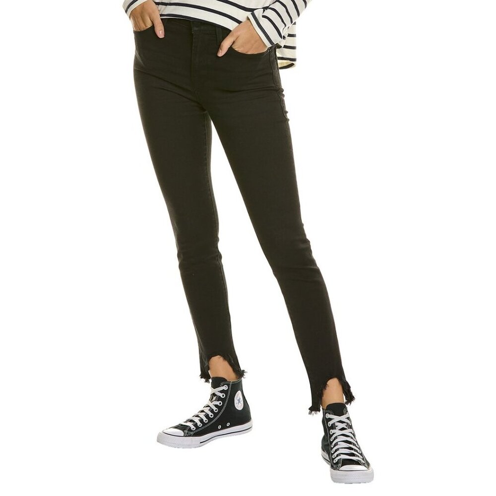 Frame Denim Womens Le High Skinny Jeans Blackfinn Black Raw Step Hem size 24